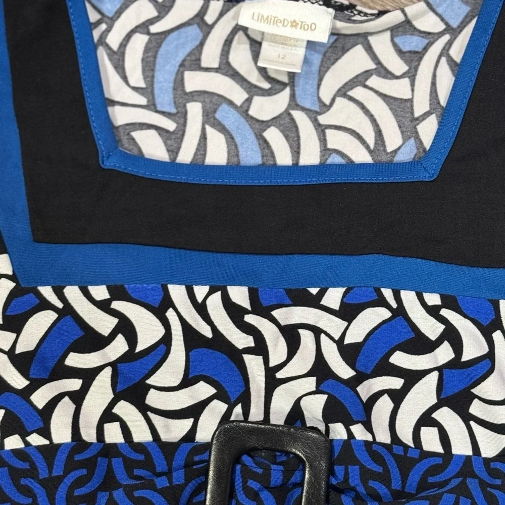 Blue and White Patterned Dress with Belt​